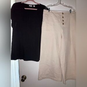 Black Top and Beige Wide-Leg Pants